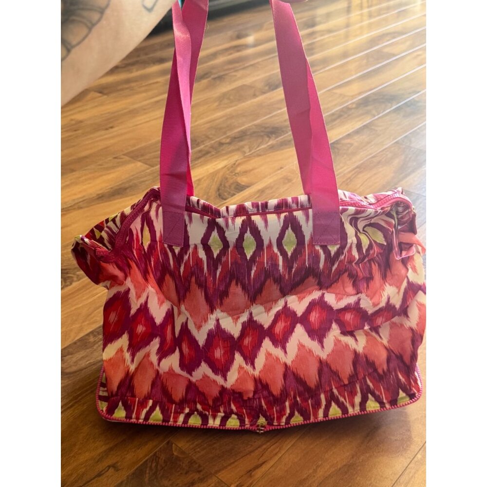Chicos Pink & Orange Ikat Print Zip Travel Bag With Pouch
